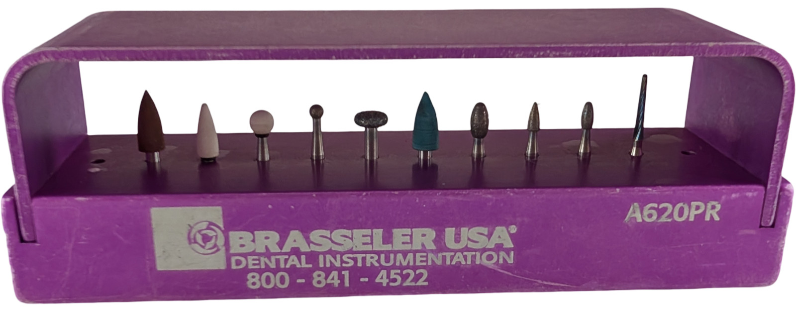 Brasseler USA A620PR Purple Aluminum Bur Block 12-Hole FG With 10 Assorted Burs