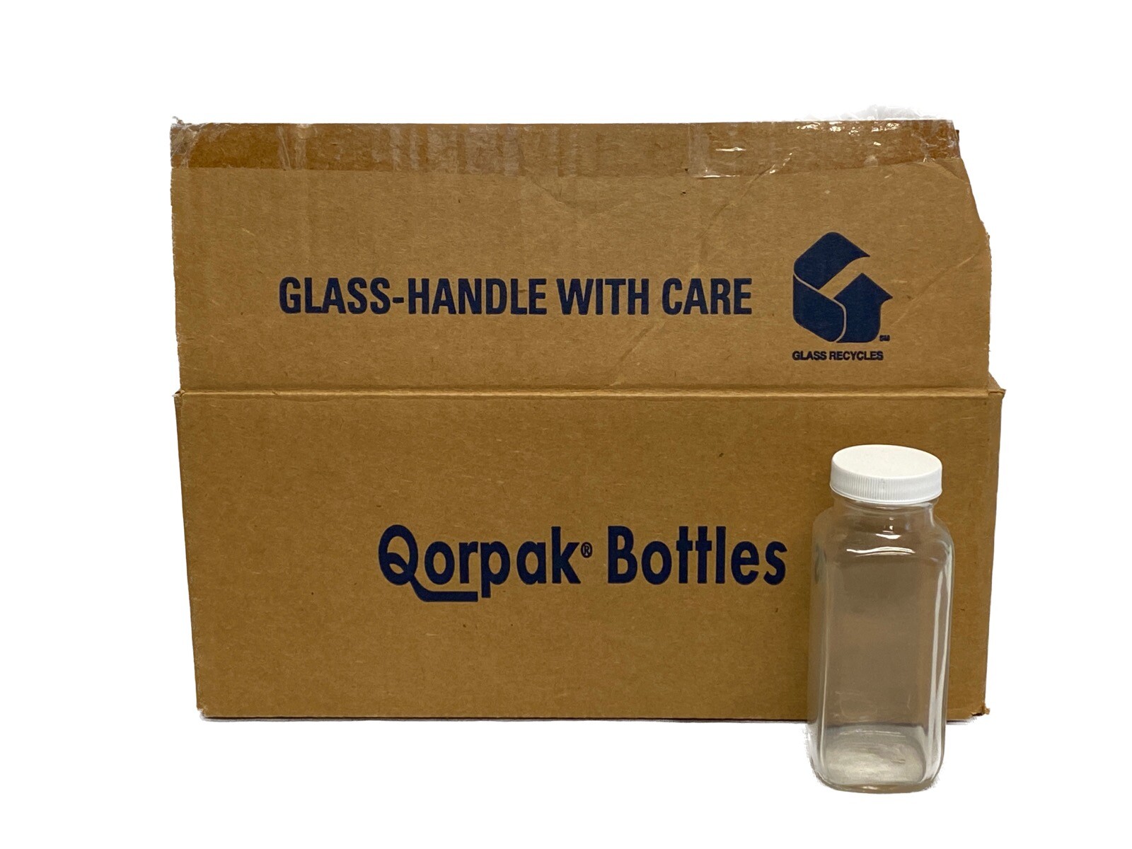 New (24) Qorpak 8oz Glass French Square Wide-Mouth Bottle w/ PTFE Cap 242348