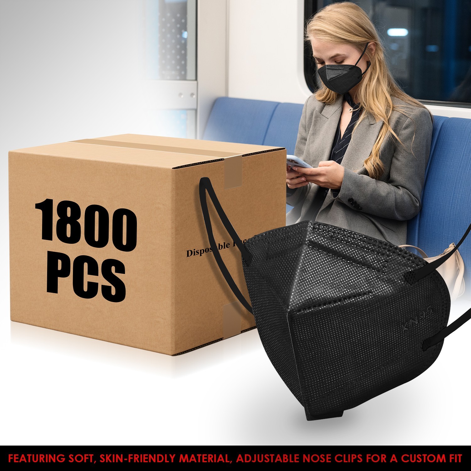 1800Pcs [Case of 36 Boxes] KN95 Protective 5-Ply Face Mask Disposable Respirator