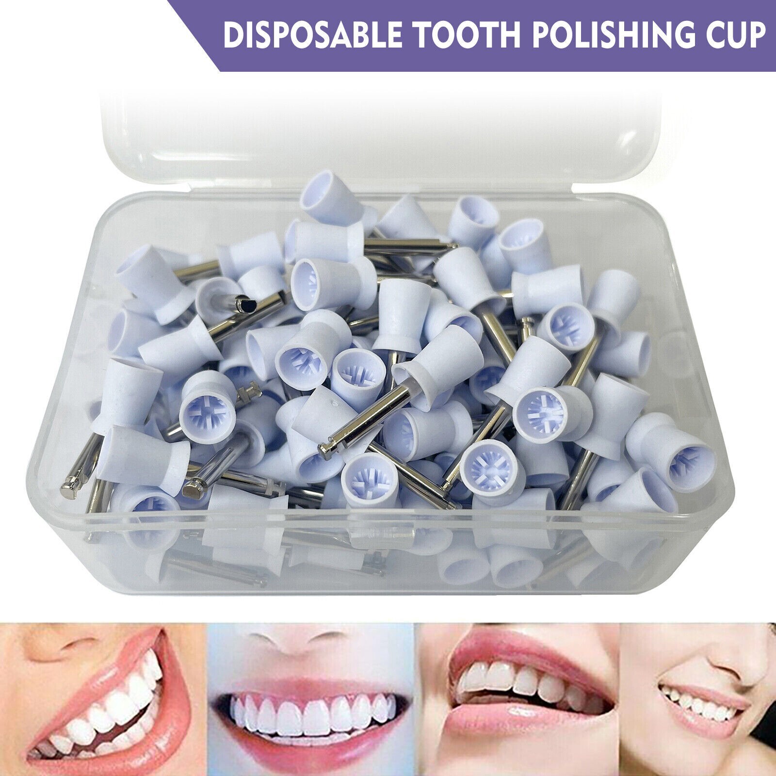 100Pcs Dental Prophy Polishing Cups Rubber Teeth Brush Latch Type White 4 Webbed
