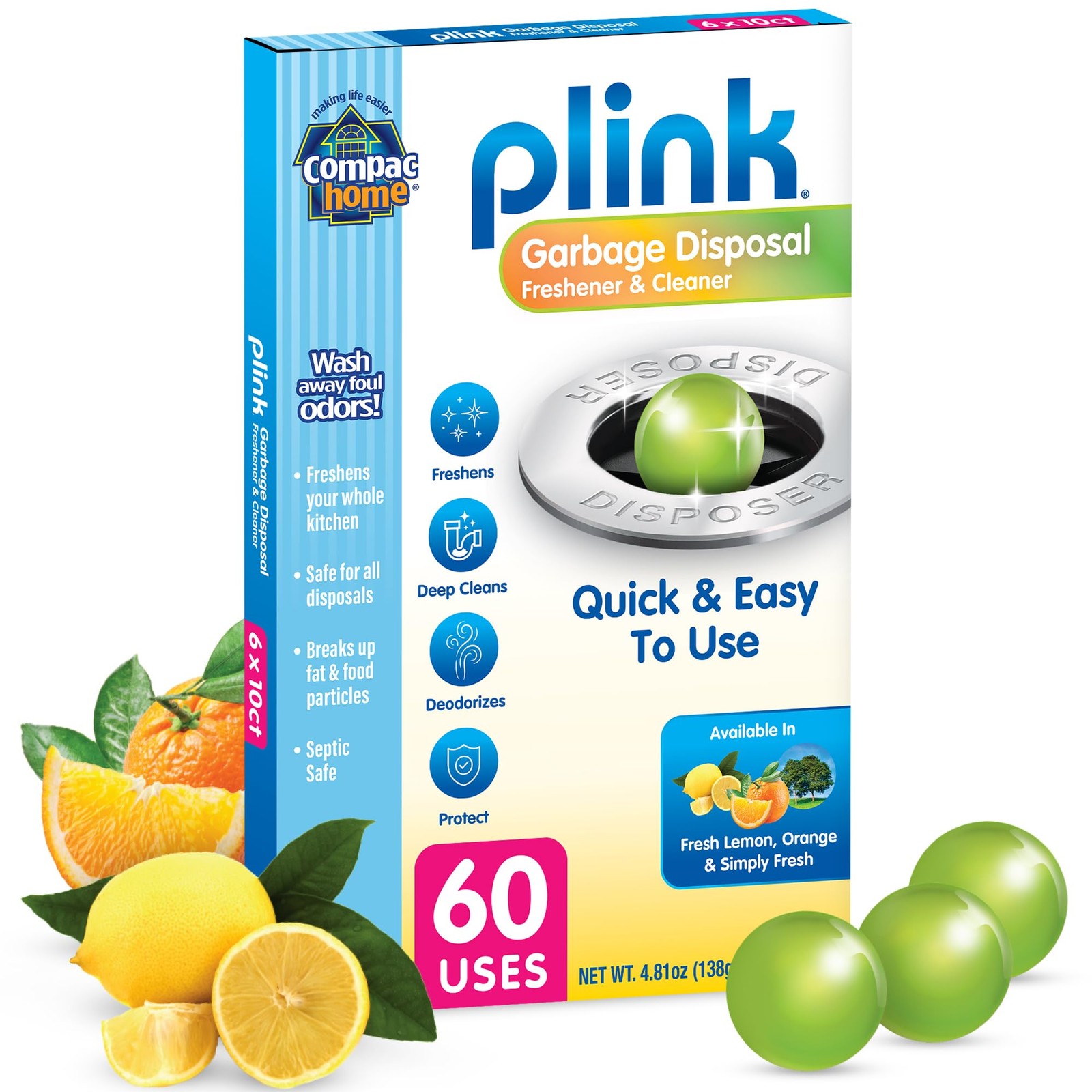 Compac Home Plink Garbage Disposal Cleaner 10 Count (Pack of 6), Multicolor