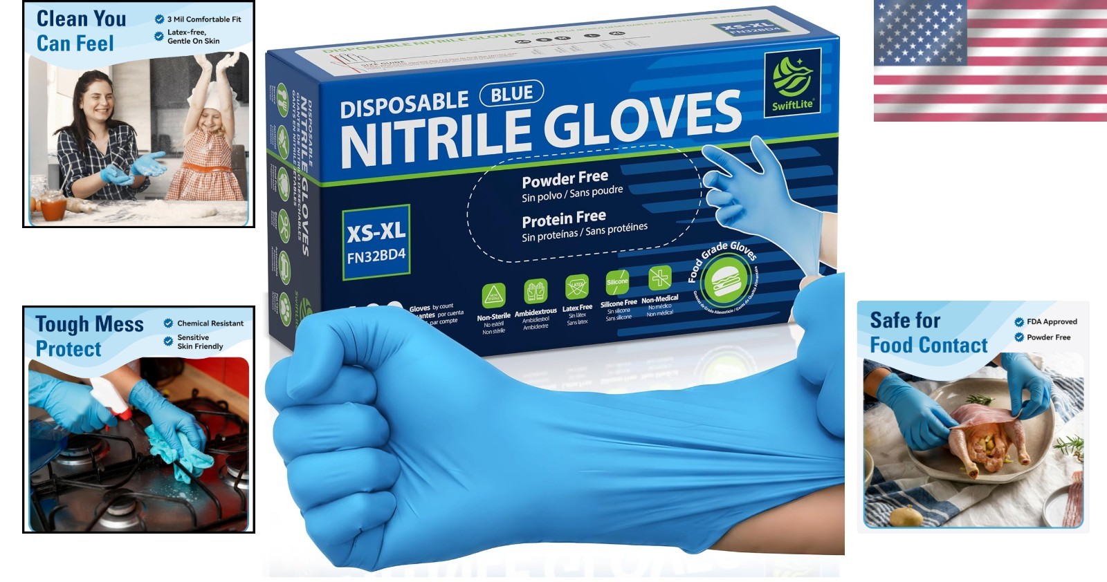 Durable 100 Count Food Grade Disposable Gloves – Waterproof & Chemical Resistant