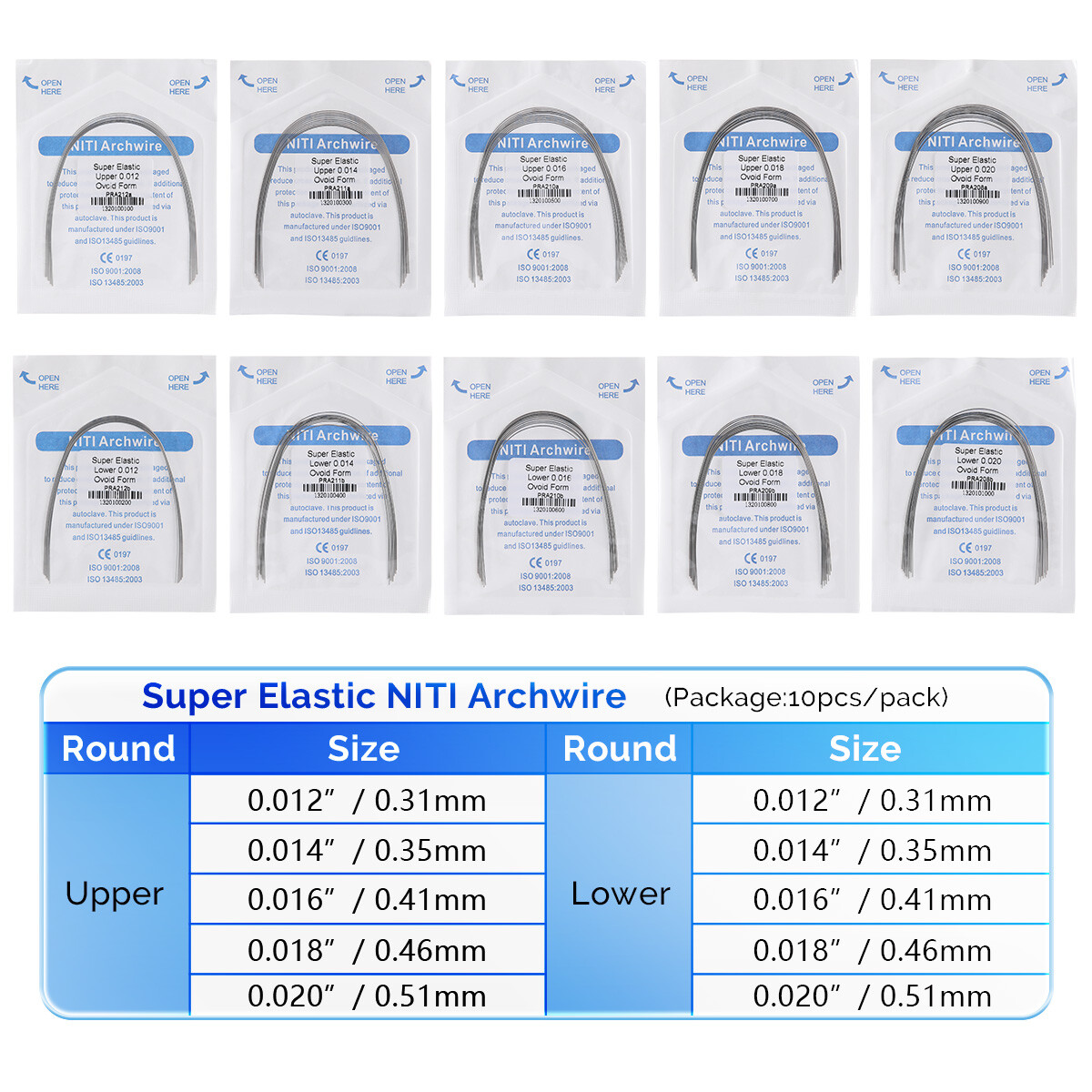 1-200X AZDENT Dental Orthodontic Super Elastic Niti Round Arch Wires Ovoid Form