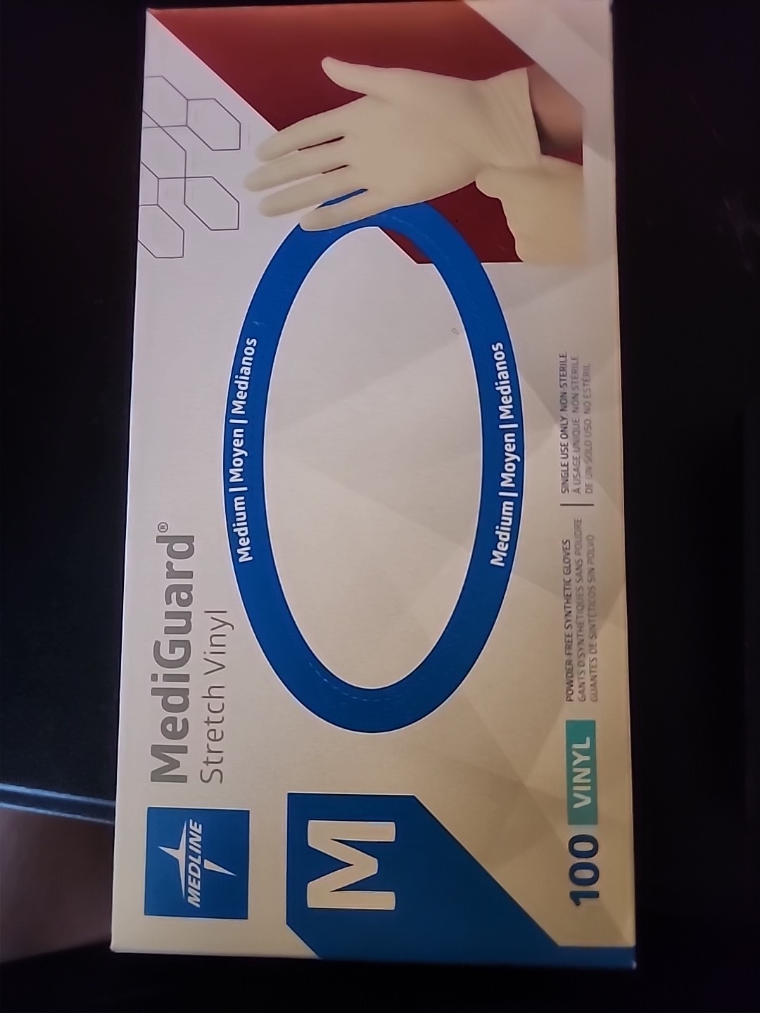Medline MediGuard Stretch Vinyl Powder-Free Synthetic Gloves – Medium 100 Count