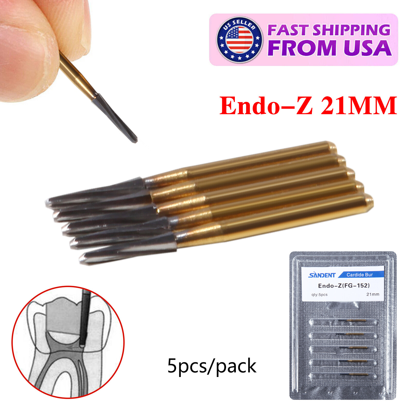 Dental Endo ENDO-Z Tungsten Carbide Burs FG Round Bur High Speed 21mm SANDENT