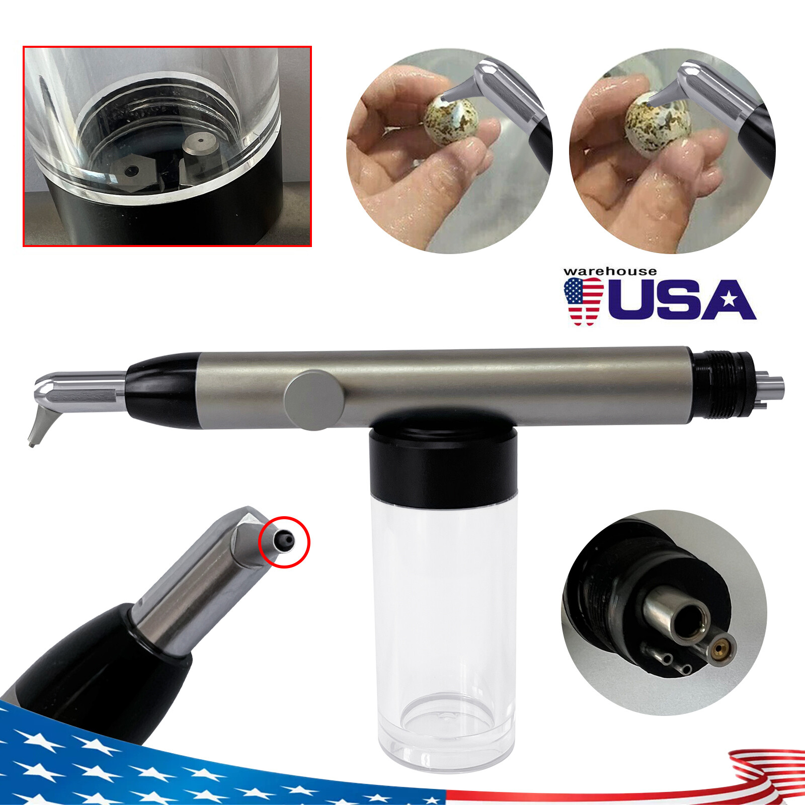 Dental Alumina Air Abrasion Polisher Sandblasting Gun 4 Hole with Water 360° sk