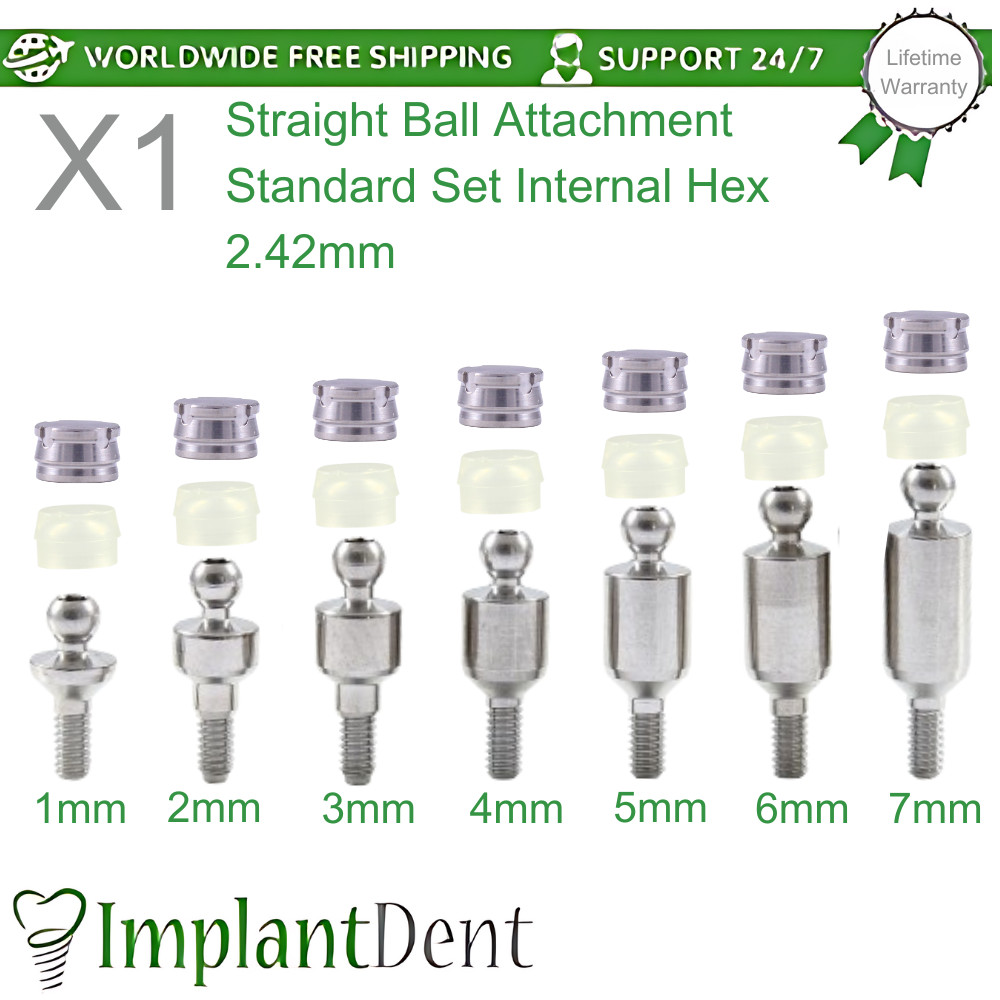 1x Straight Ball Attachment Standard Set Dental Int Hex Connection 2.42mm