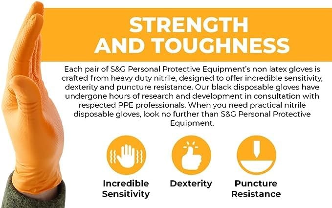 Orange Nitrile Gloves 100 Pcs Medium 8Mil Thick Powder-Free – Disposable Gear