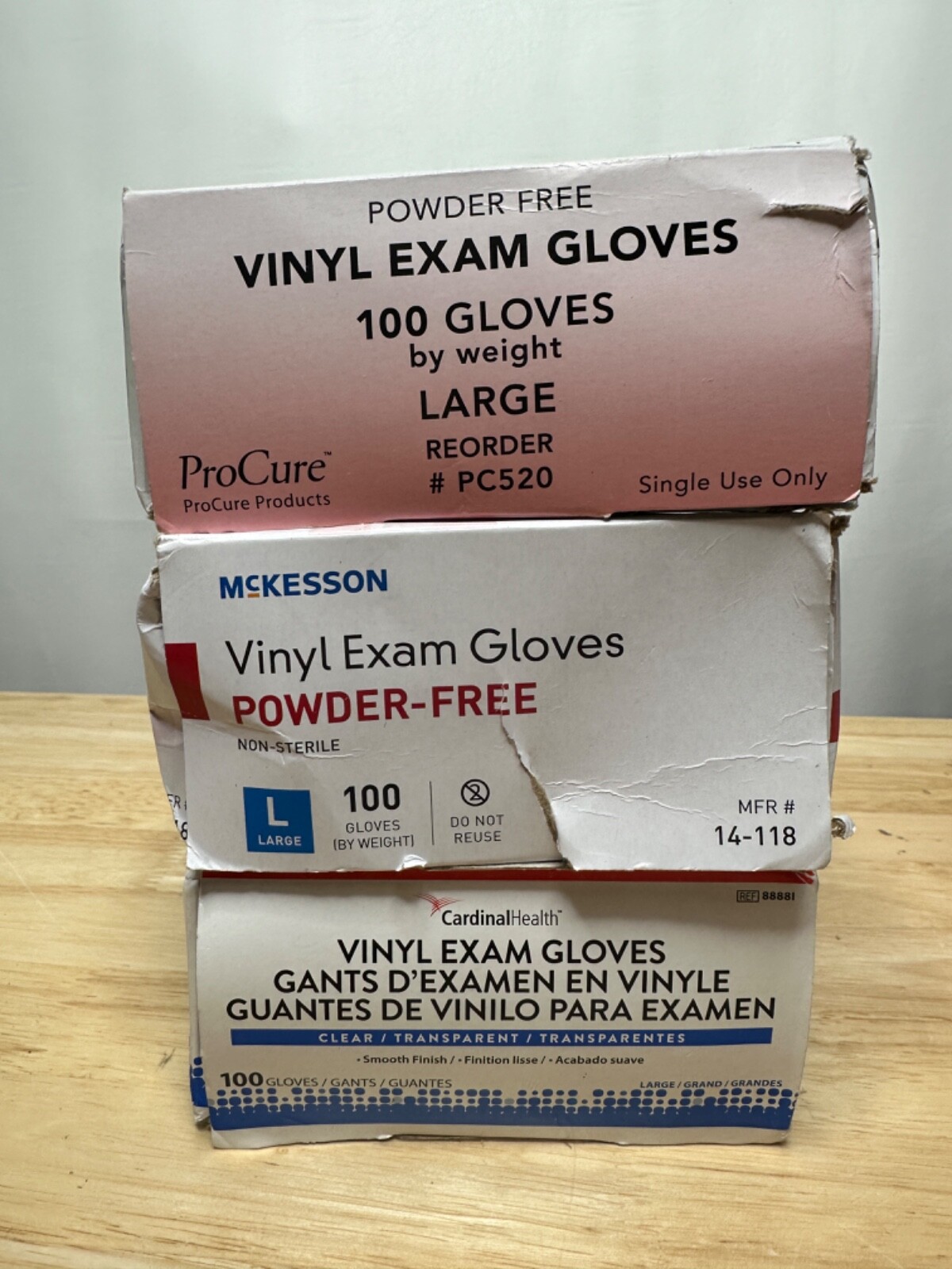 3 Box Large Clear Vinyl Exam Gloves Powder Free 100 Count