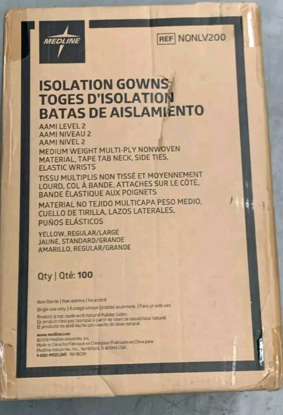 100× MDLINE NONLV200 AAMI LEVEL 2 ISOLATION GOWNS YELLOW LARGE/REGULAR m1s1-mm
