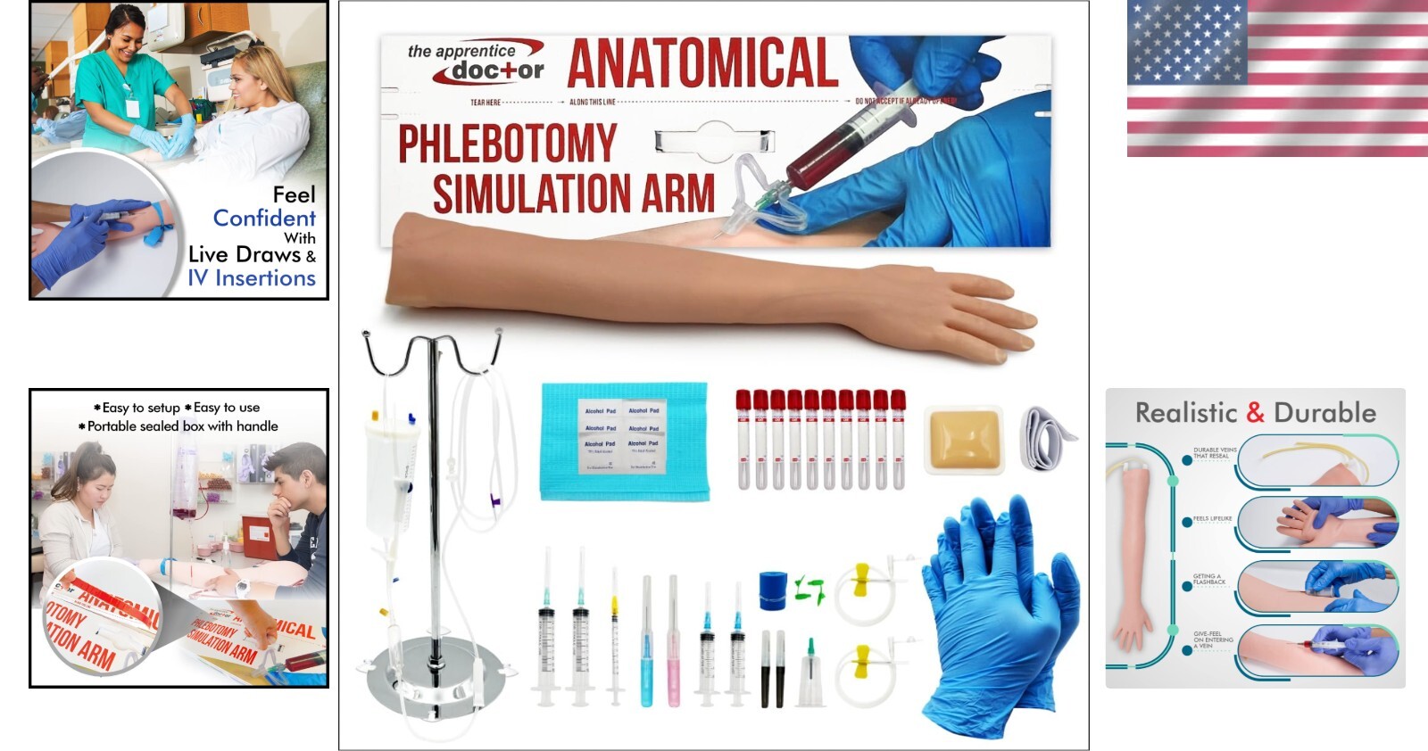 Realistic Phlebotomy Practice Kit with Online IV Training for Healthcare Pros