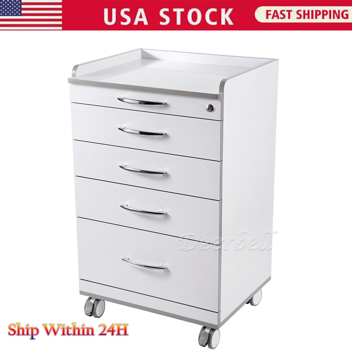 4 Drawers Dental Mobile Utility Cart Storage Cabinet Medical Office Lab Cabinet