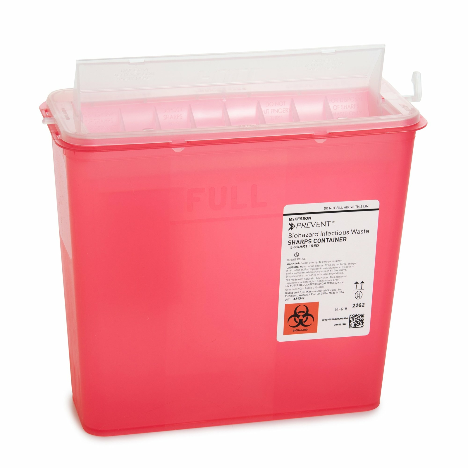 McKesson Prevent Sharps Container 5 Quart 10.75″Hx10.5″Wx4.75″D 2262 Case of 20
