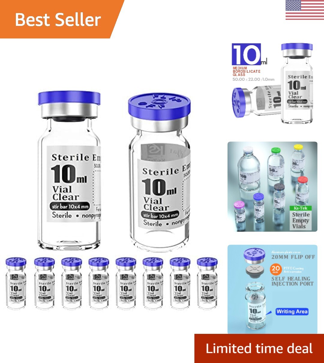 Sterile Empty Vials with Self Healing Injection Port – 10ml – Pack of 10