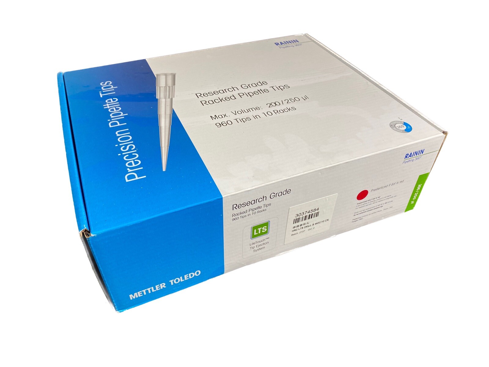 METTLER TOLEDO 250µL Research Grade LiteTouch LTS Pipette Tips 30374584 (960/cs)