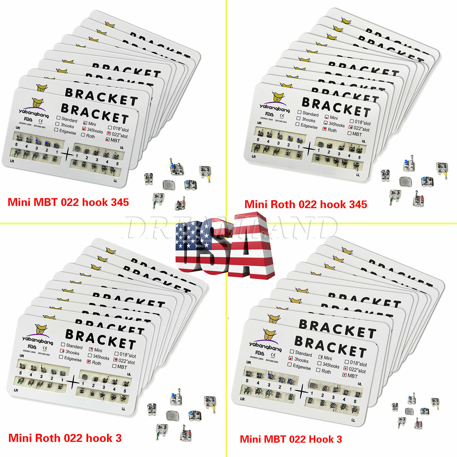 200pcs Dental Orthodontic Bracket Braces Roth/MBT 022″ Slot 3/345 hooks Metal