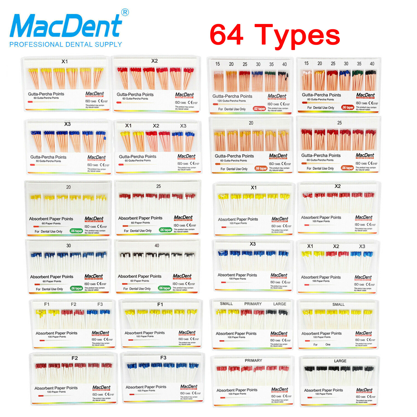 Dental Gutta Percha Points & Absorbent Paper Endo Endodontics Root Canal All