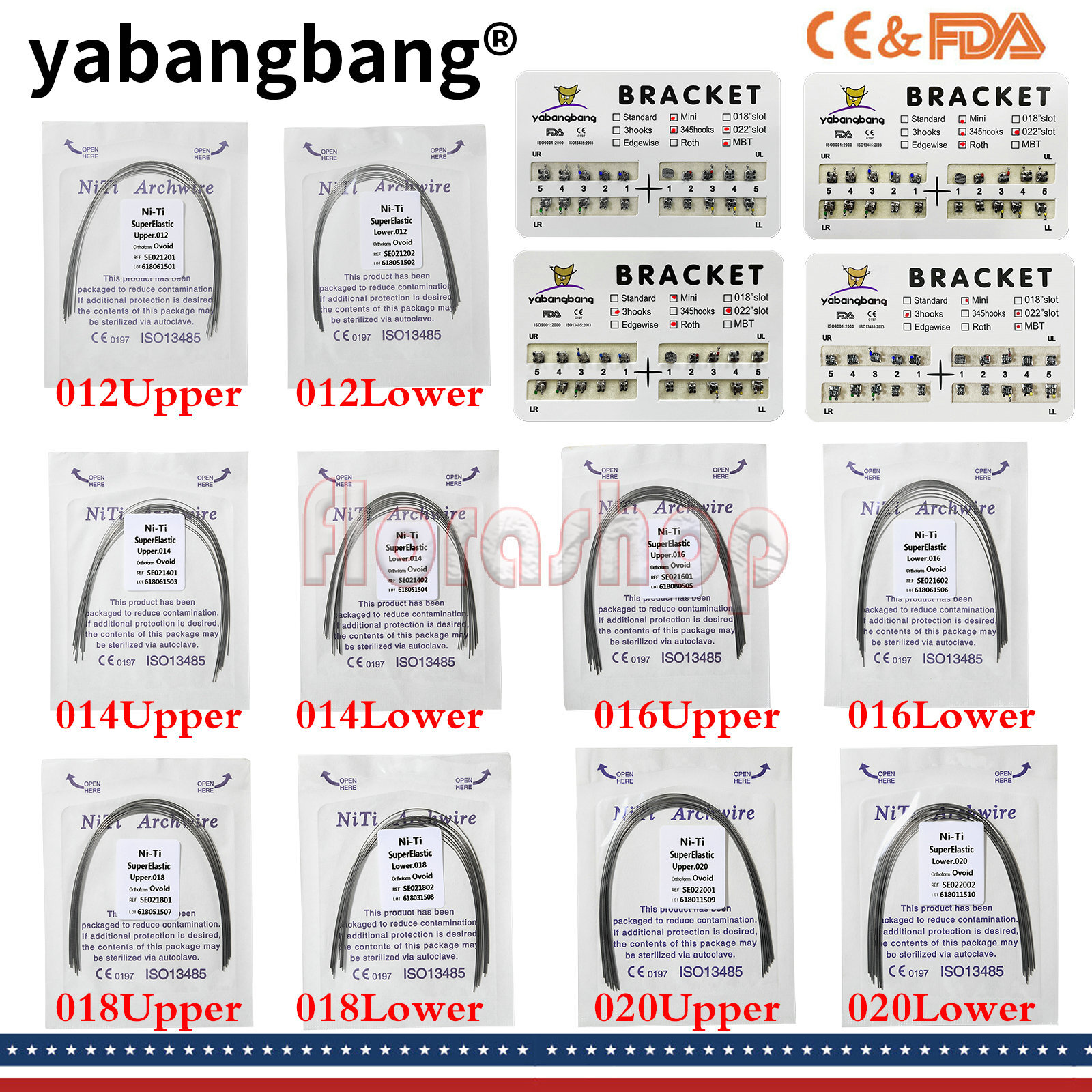1/10packs Dental Orthodontic Brackets Braces /Supper Elastic Niti Arch Wires USA