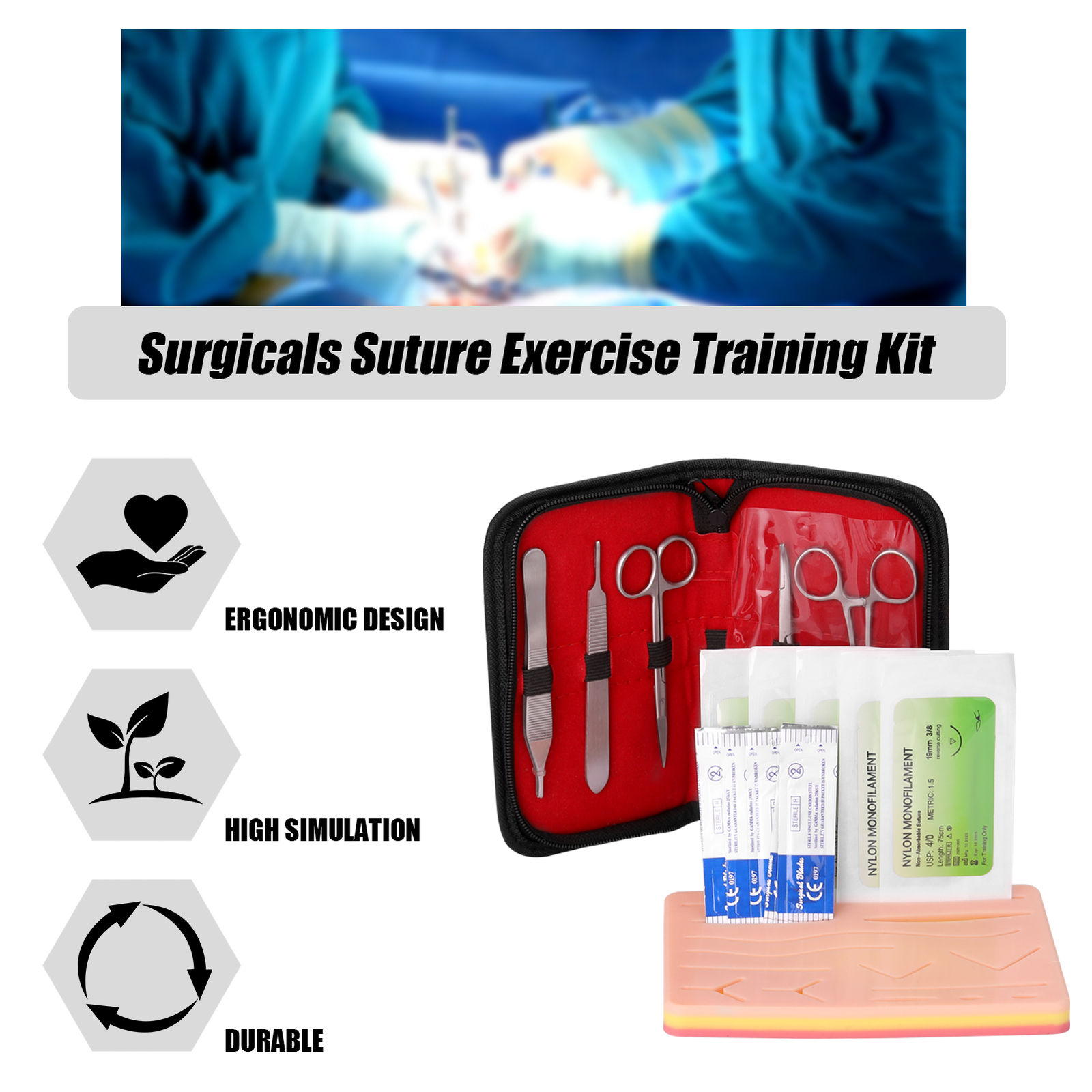 Surgicals Suture Exercise Training Kit Silicone Surgicals Skin Suture X7T6