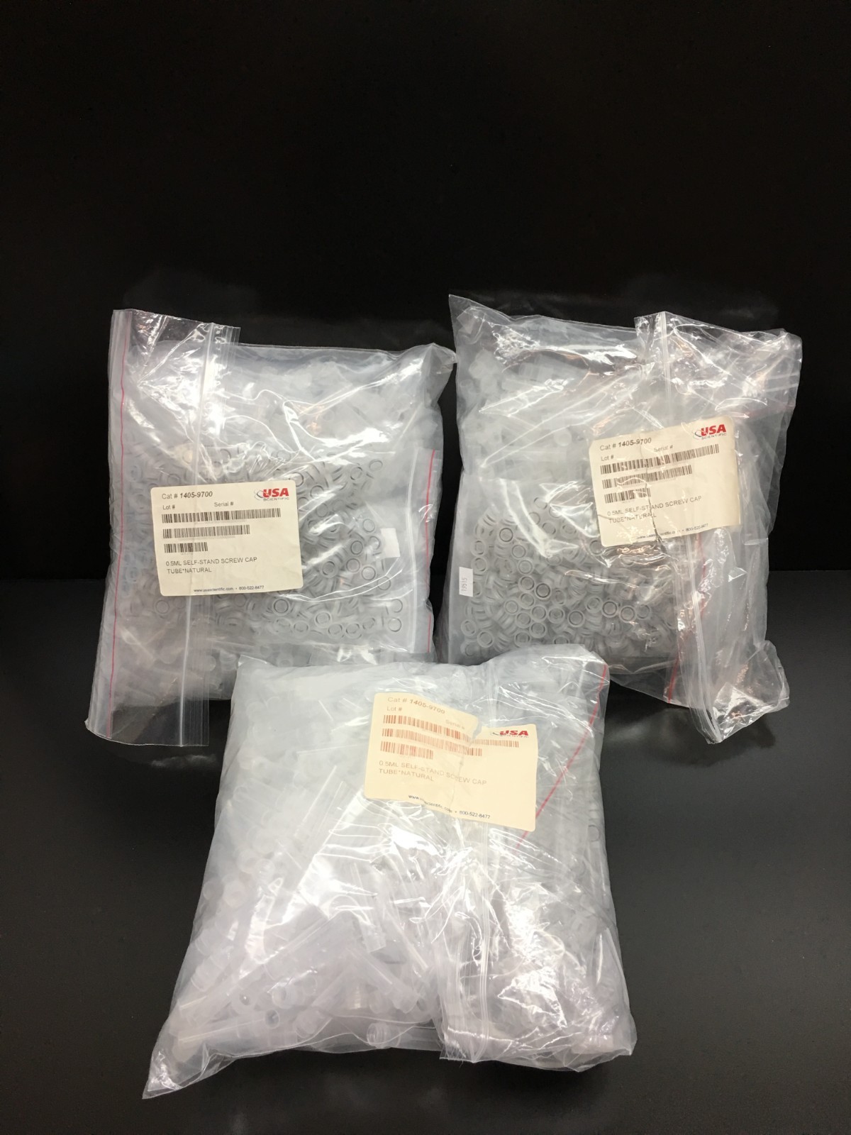 USA Scientific REF 1405-9700 Self Stand Screw Cap Tube Natural 0.5mL Lot 3 PKS