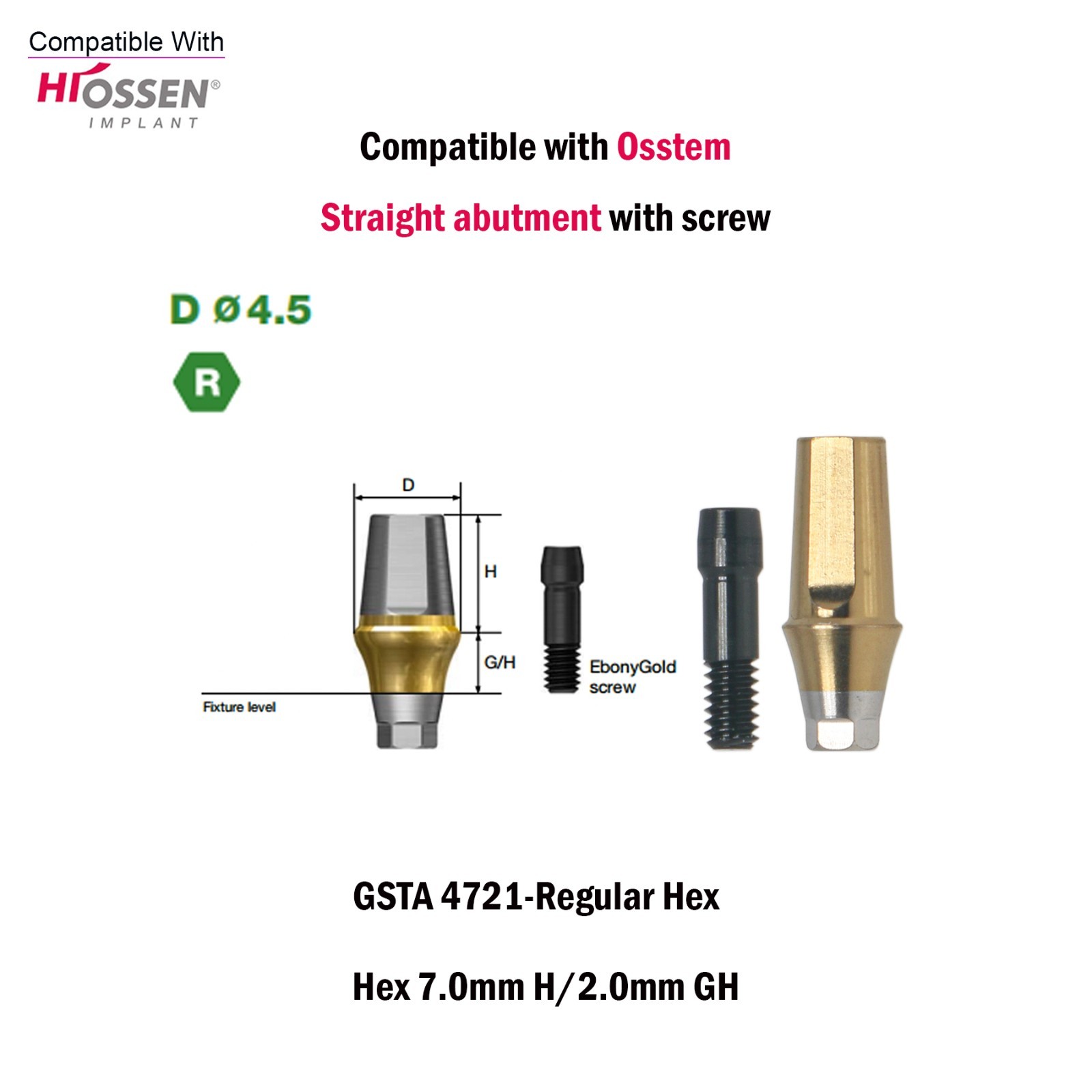 US Dental Straight Transfer Abutment Hex Regular Ø4.5For Osstem Hiossen TS 1-5mm