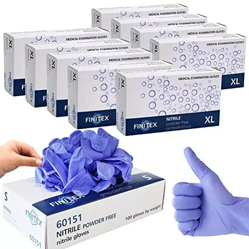 FINITEX Ice Blue Nitrile Gloves, Powder-free, Case of 1000 PCS (XL)