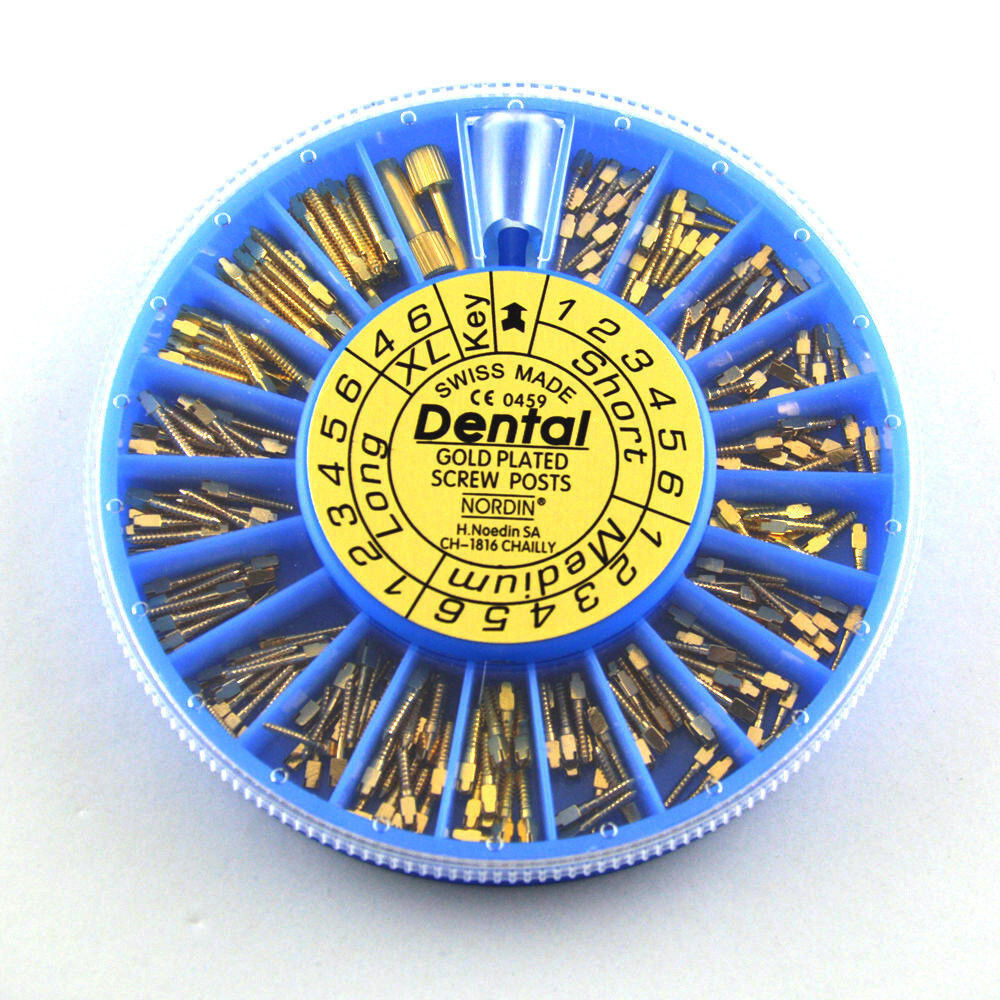 Dental Screw Post NORDIN Style Complete Kit Gold 240 Posts 2 Key Wrench Tool