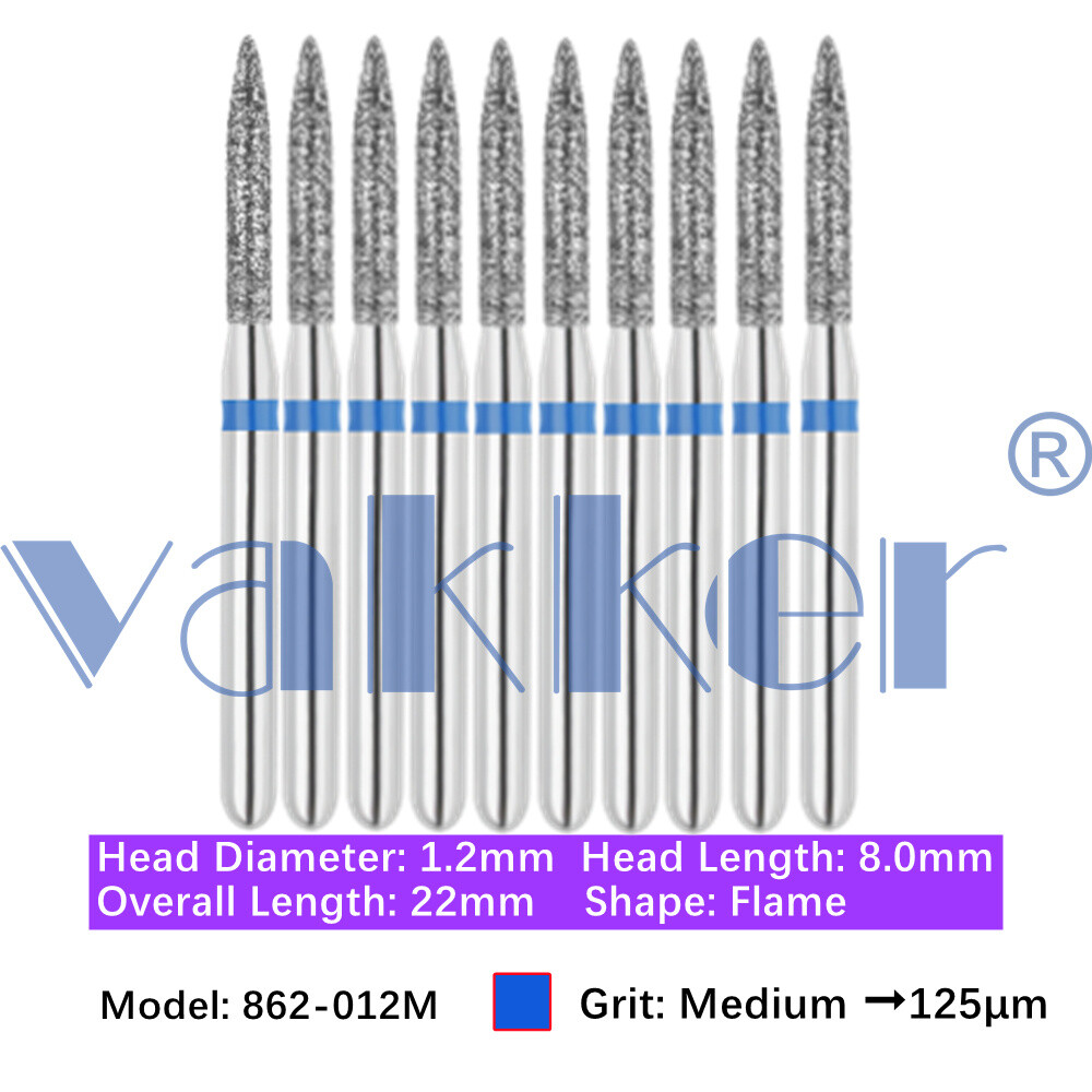 Vakker 10pc/pk Dental Diamond Burs Flame Shape Diamond Bur