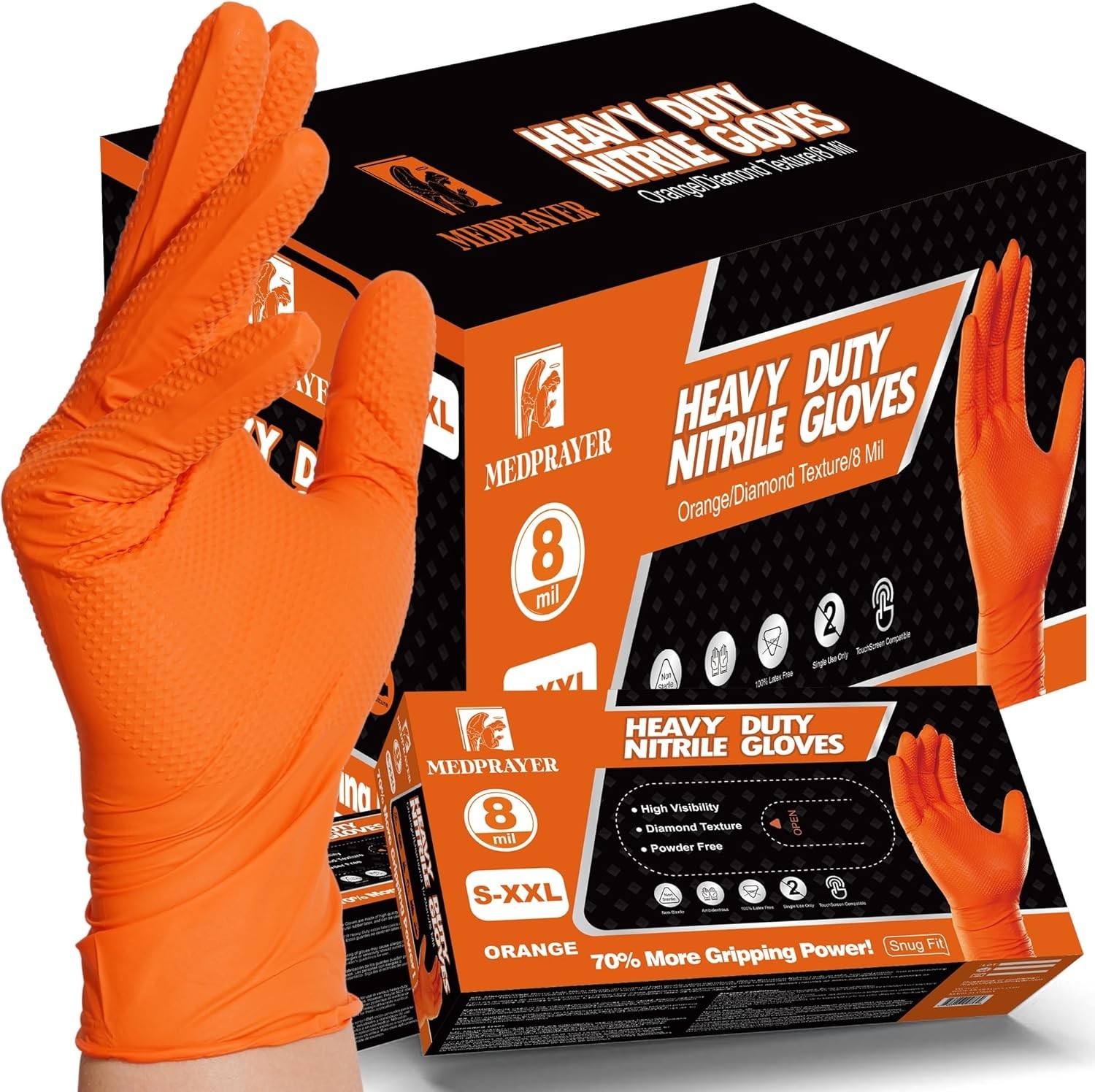 Industrial Nitrile Gloves – 8 Mil, Cut-Resistant, Powder-Free Comfort in Orange