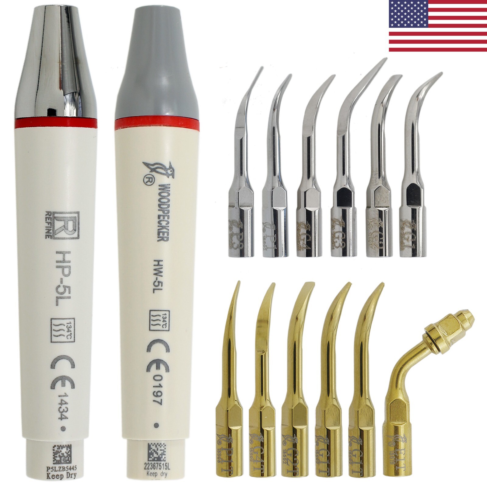 Woodpecker HW-5L Dental Ultrasonic Scaler Handpiece Piezo Tips EMS PIEZON LED G1