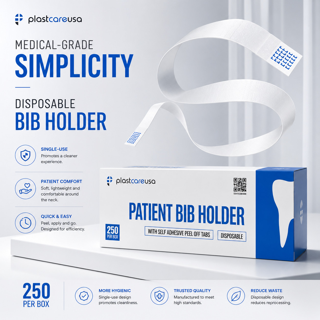500 Disposable Dental Bib Holders for Adults, Kids Self Adhesive Straps (2 pack)
