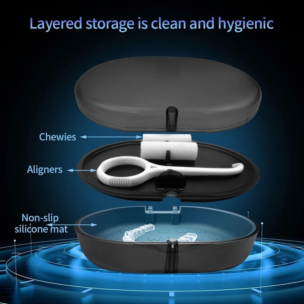 Dental Retainer Box With Mirror Aligner Case Travel Orthodontic Chewie Storage
