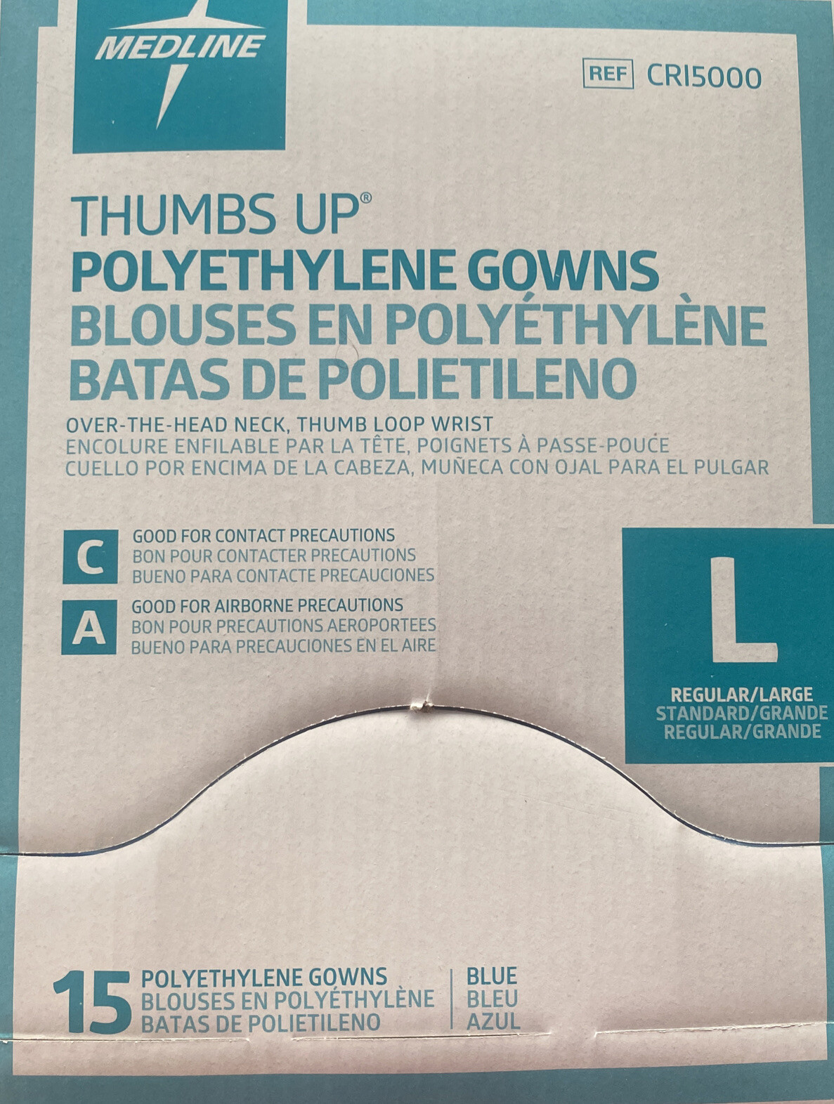 Medline Thumbs Up Standard Polyethylene Gowns Blue Size-L