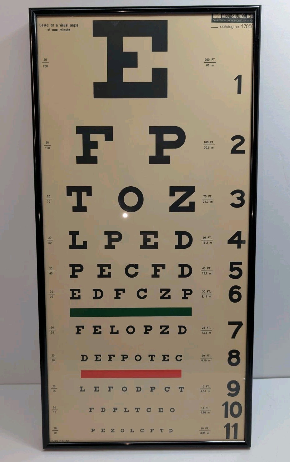 New FULL SIZE Snellen 22″ x 11″ Plastic Eye Test Wall Eye Chart Washable NIB