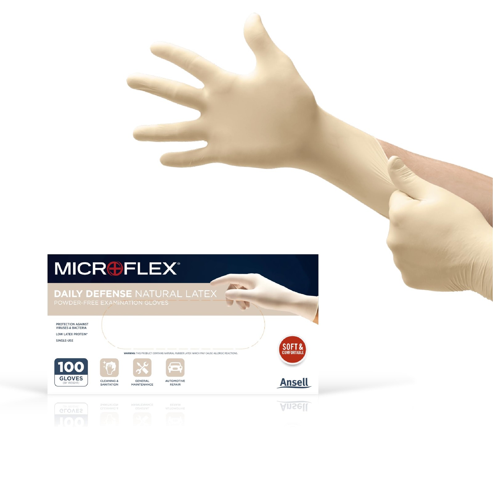 Ansell Microflex Disposable Latex Gloves XL, Natural, Box of 100