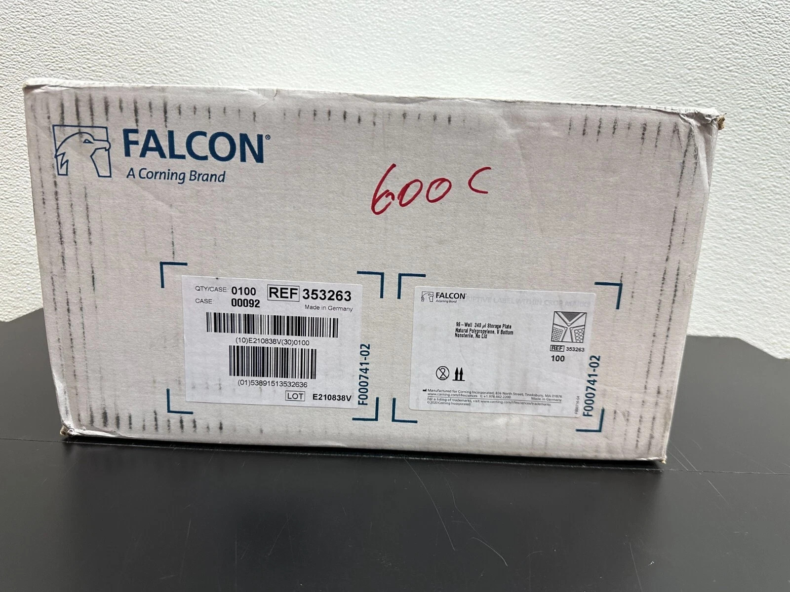 Corning Falcon REF 353263 96-well Clear V-Bottom Storage Microplate 340uL Case