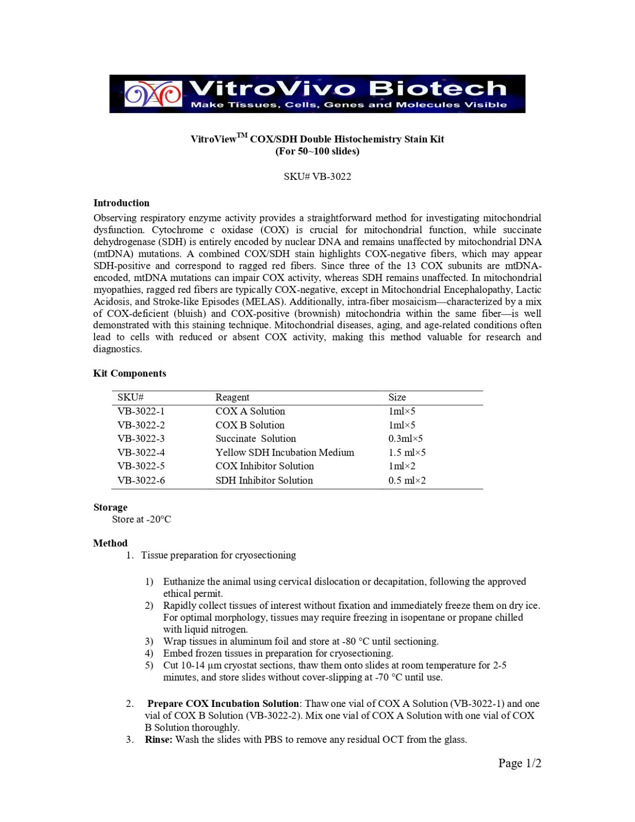 VitroView™ COX-SDH Double Histochemistry Stain Kit (Cat# VB-3022)
