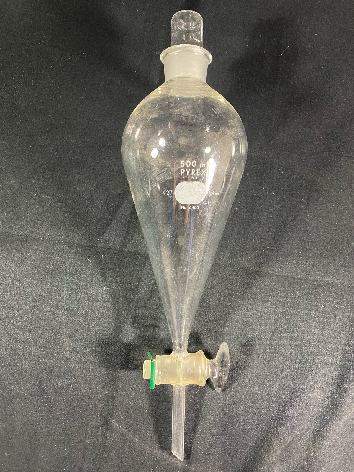 PYREX 500mL Squibb Separatory Funnel w/ Stopcock #22 Stopper Neck 6400-500