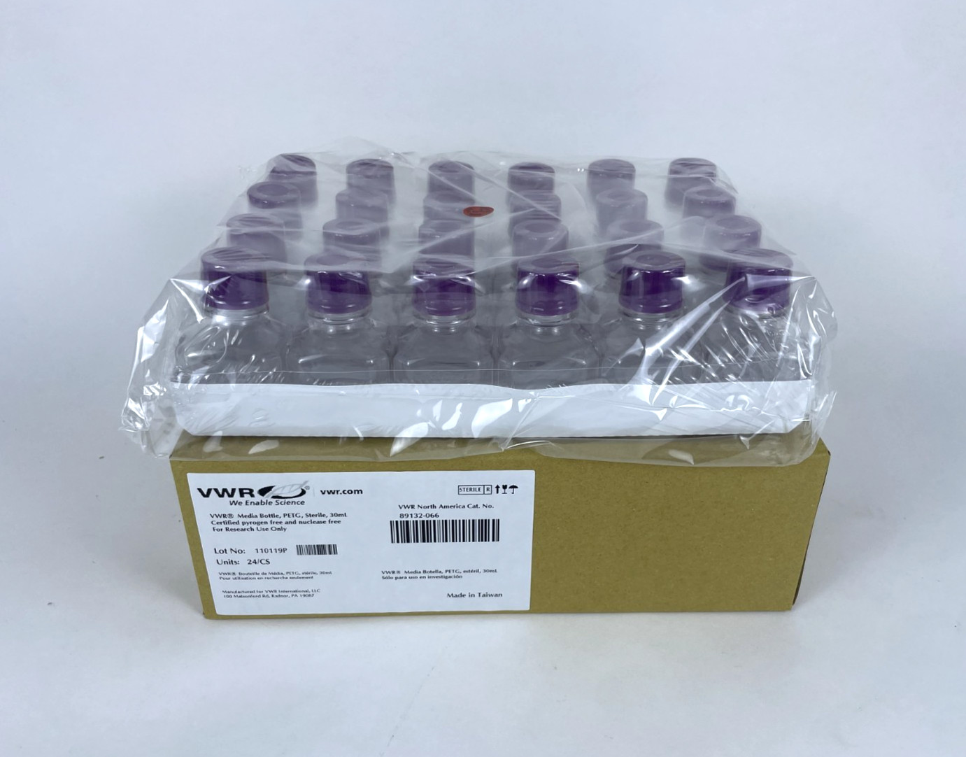 VWR 30mL PETG Media Bottles Sterile Sealed 24/box 89132-066