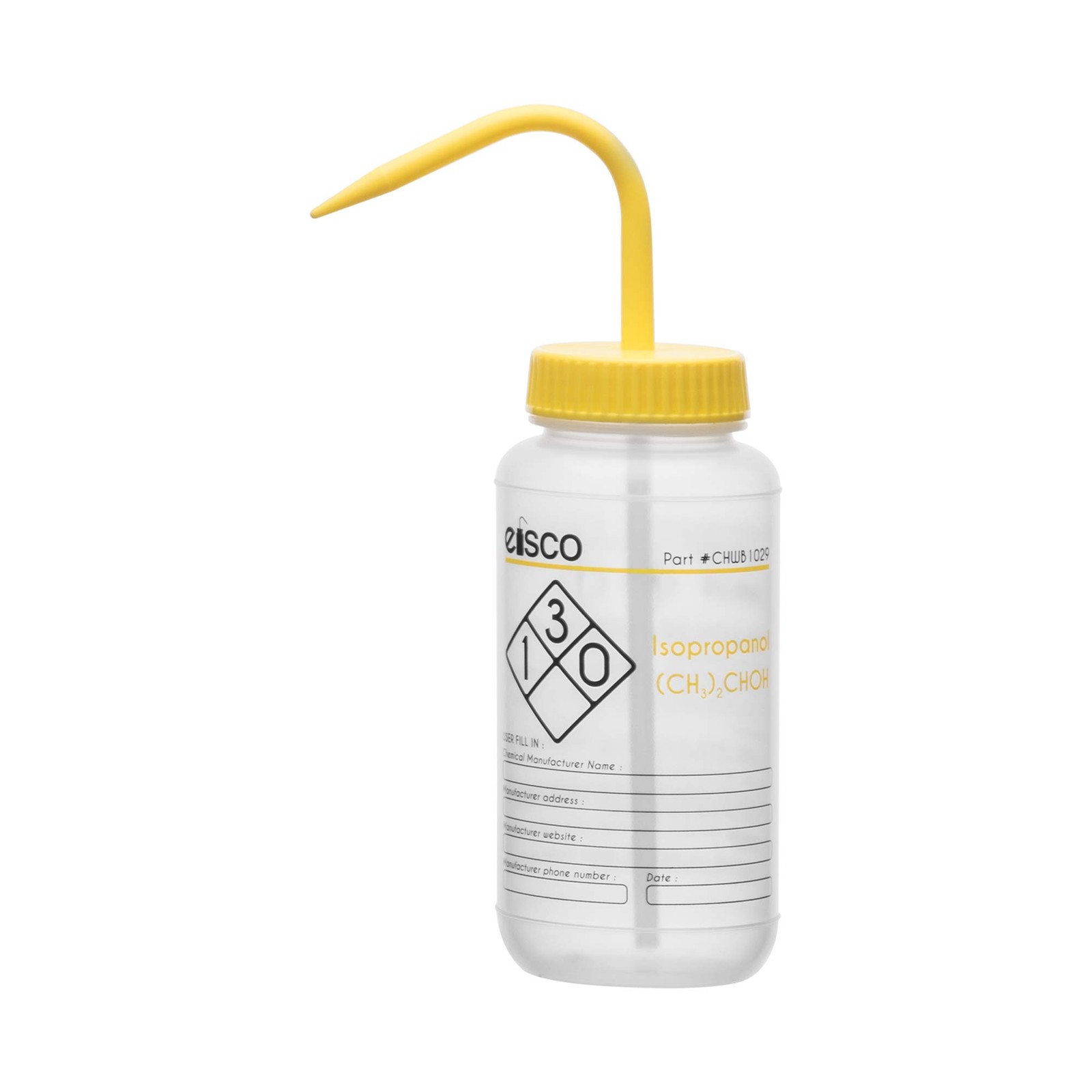 EISCO Wash Bottle for Isopropanol, 500ml – Labeled with Color Coded Chemical …