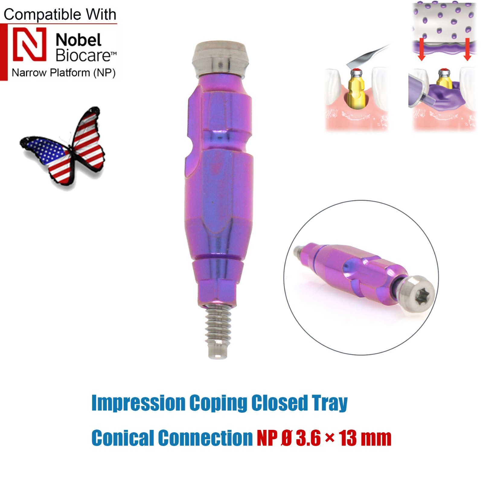 US Nobel Biocare CC Compatible Implant Impression Coping Open/Closed Tray Analog