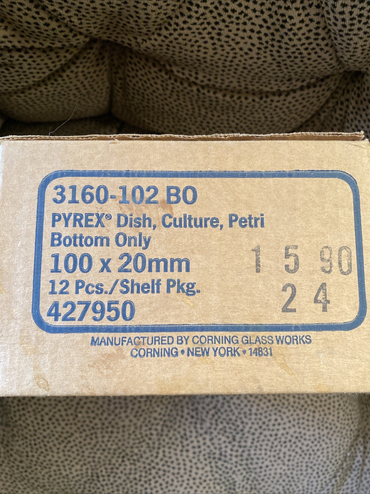 3160-102 BO Pyrex Dish, Culture. Bottom Only. 100 X 20mm, 10 Pieces, #427950