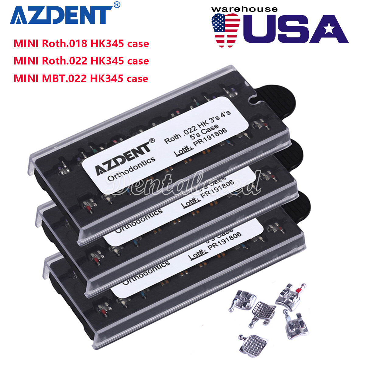 AZDENT Dental Orthodontic Metal Brakets Braces Mini Roth MBT 018 022 345 Hooks