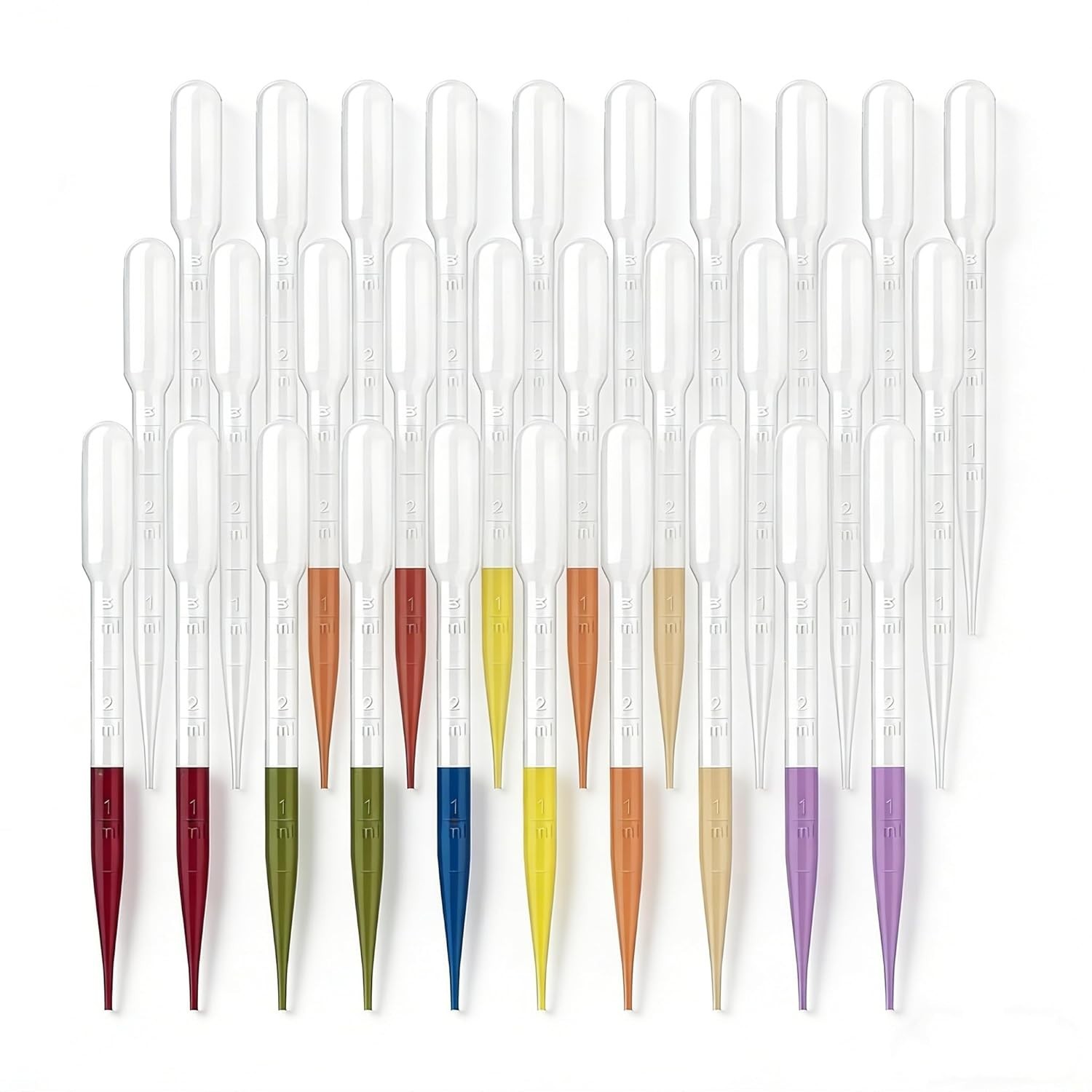 50-Pack 3ml Disposable Pipettes with Graduated Scale for Precise Liquid Transfer