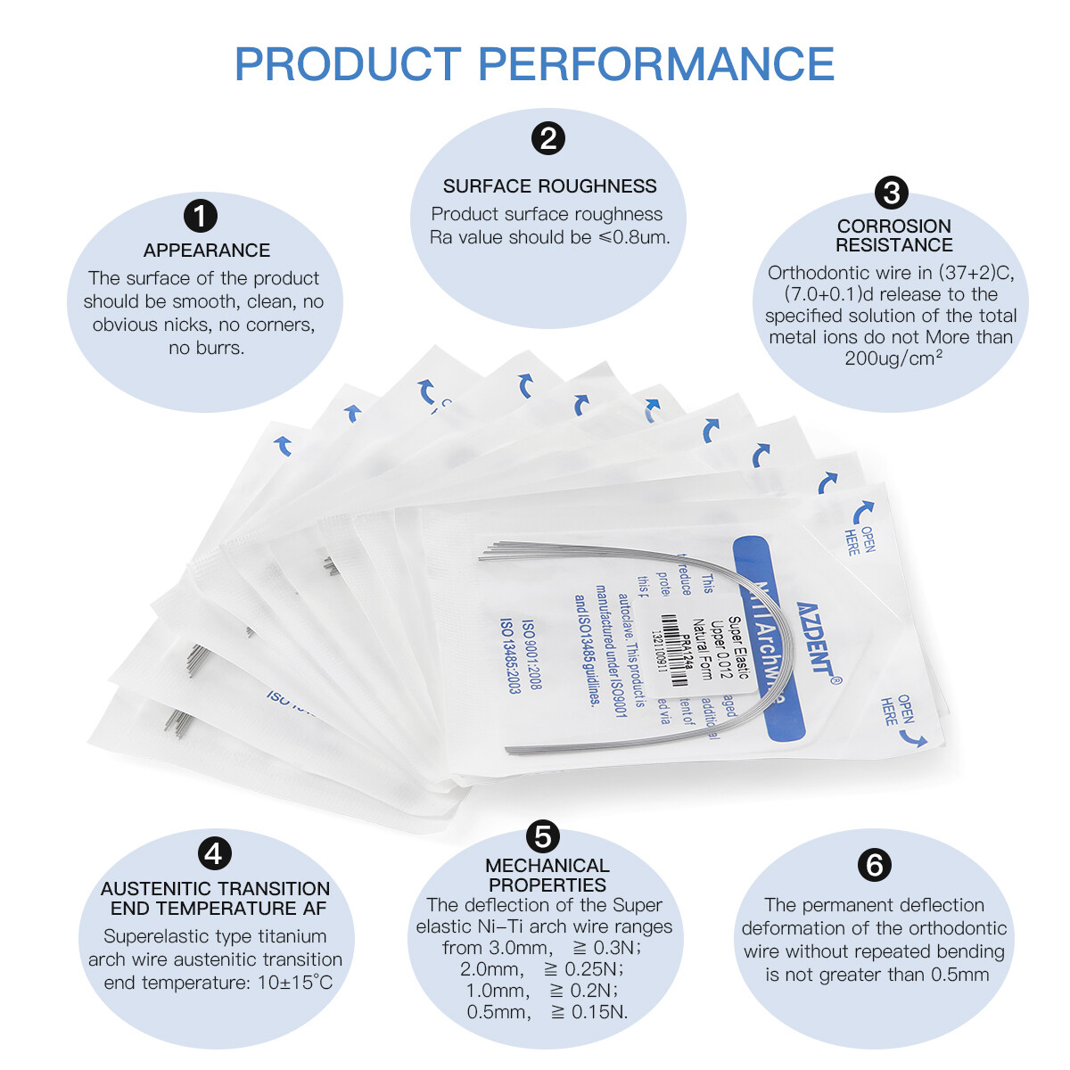 10pcs AZDENT Dental Orthodontic Super Elastic Niti Round Arch Wire Nature Form