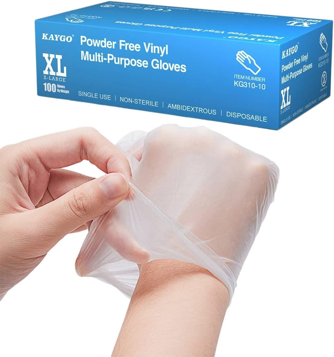 Disposable Vinyl Gloves X-Large 100 Clear Count Powder-Free Latex-Free Durabl…