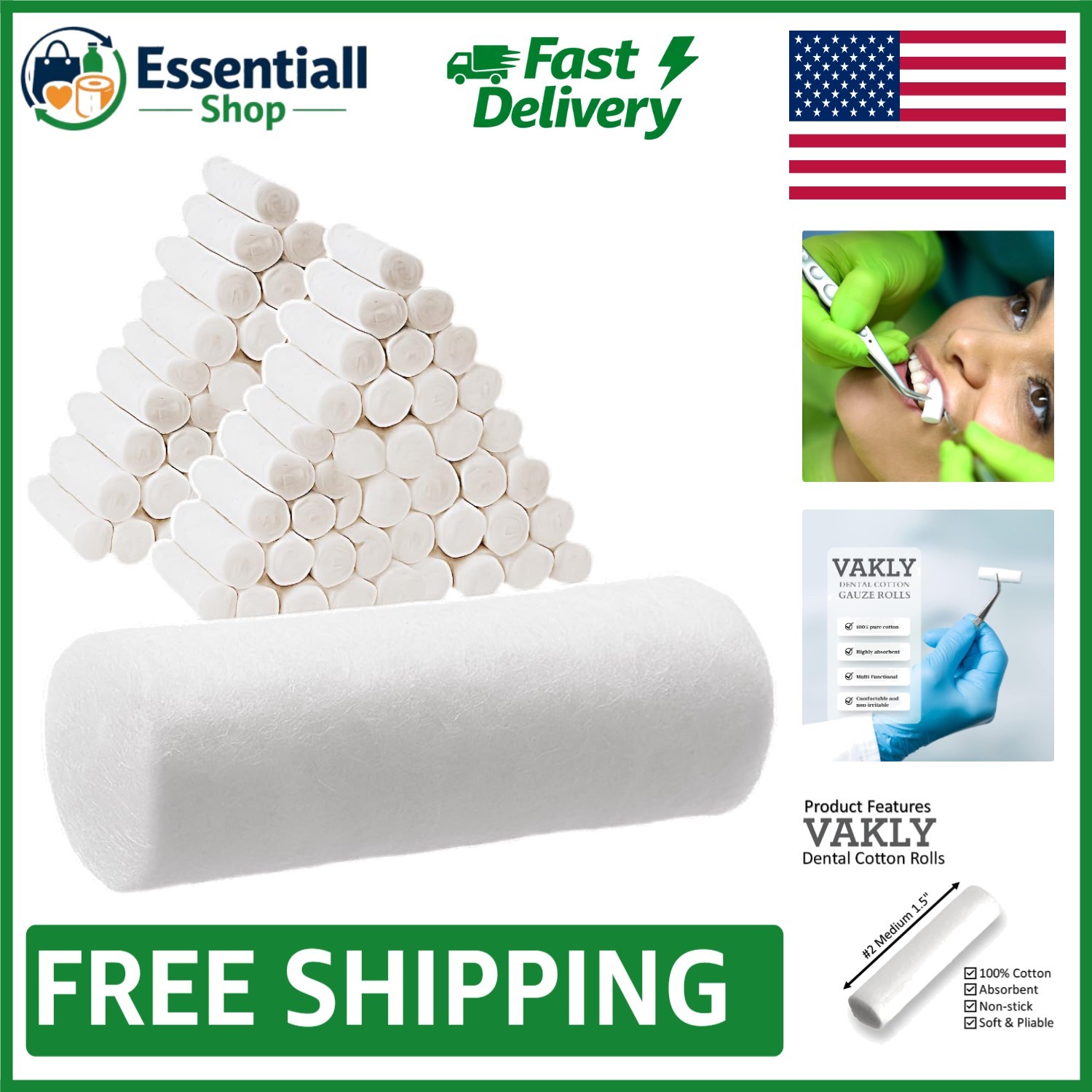 Non-Sterile 100% Cotton Dental Rolls – 100 Pack for Dental and Home Use