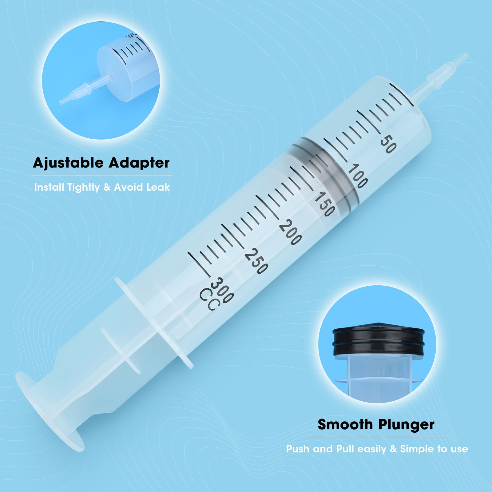 300mL Syringe for Liquid – Large Plastic with Tip Adapter clear