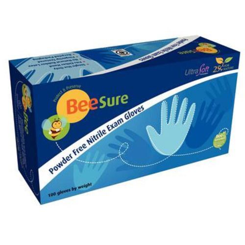 BeeSure Nitrile Exam Gloves: Medium, 100/Bx, Blue, Non-Sterile, Powder-free