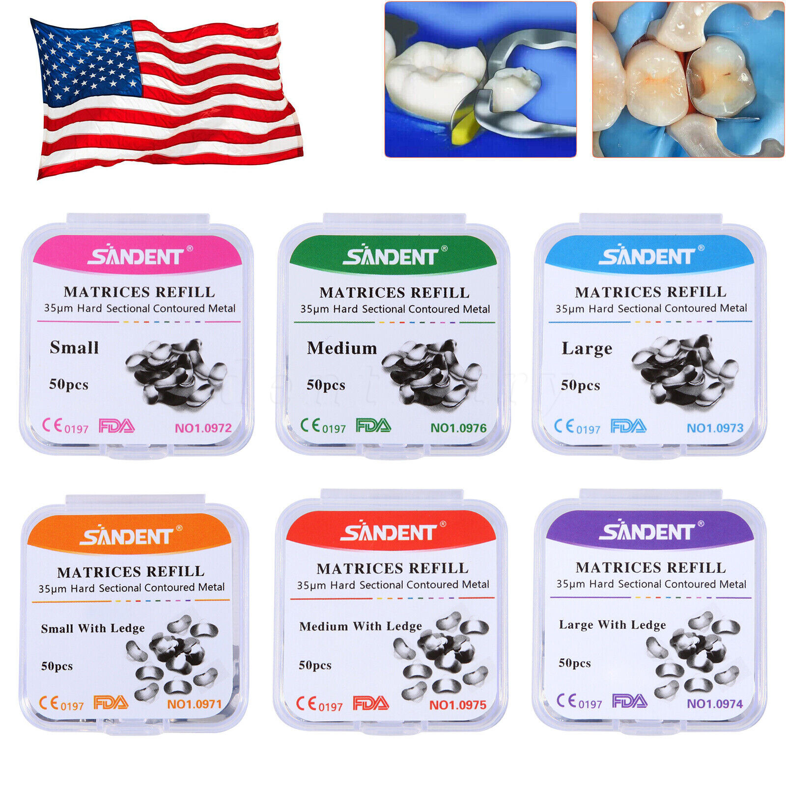 50 Pcs Dental Metal Matrices Sectional Contoured Matrix Refill Hard band S/M/L